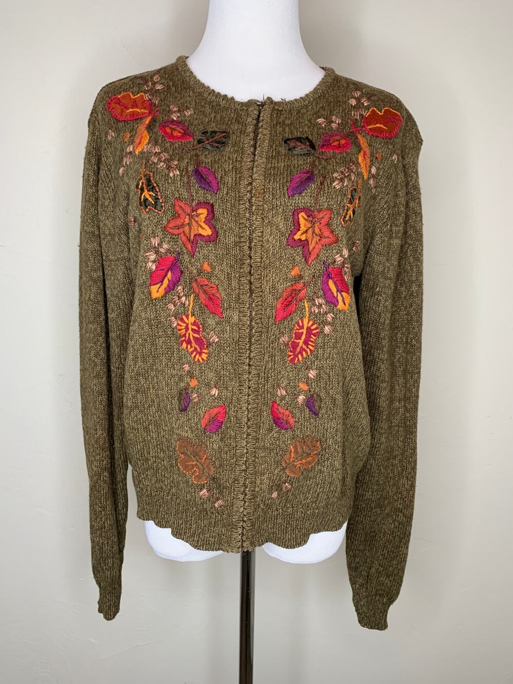 ERIKA & Co Green Cardigan Leaves Naturecore Sz Small